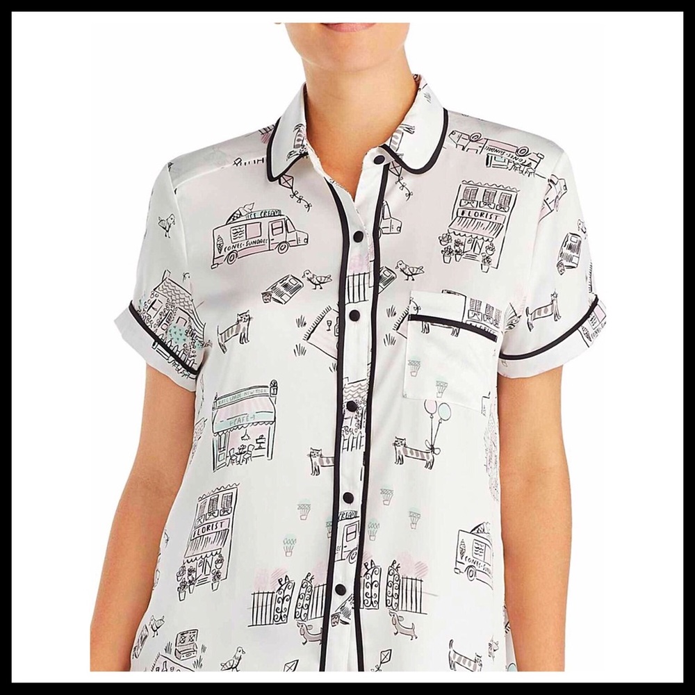 KATE SPADE BLACK PRINT SHORT PJ SET PAJAMAS - Picture 7 of 8